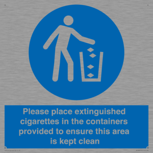 Please place extinguished cigarettes in the containers provided to ensure this area is kept clean